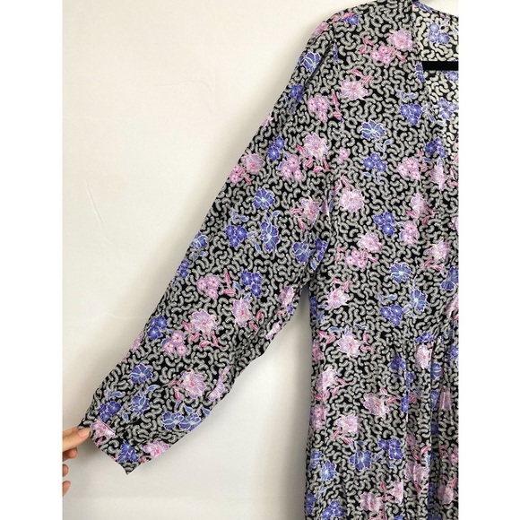 NWT Loft Floral Ruched Long Sleeve Midi Dress, Black Pink Blue - Size‎ 18 - Picture 4 of 10